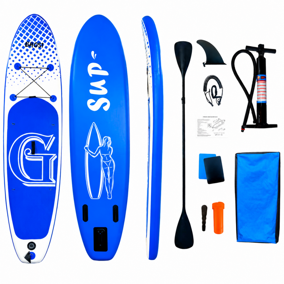 σανίδα SUP MODEL:004 φουσκωτή με ΔΙΠΛΟ κουπί, αξεσουάρ και σακίδιο μεταφοράς, 305x76x15cm,