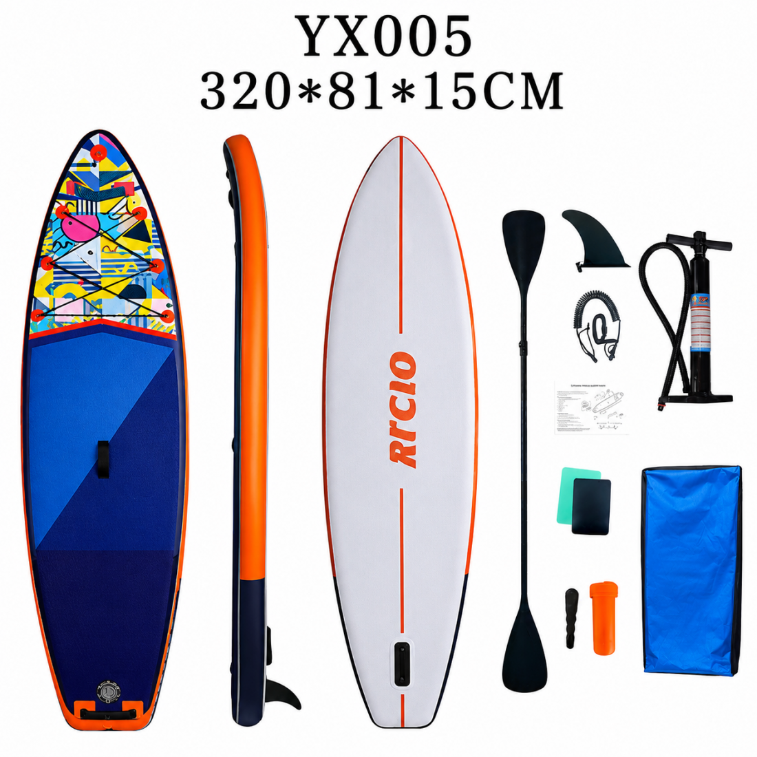 σανίδα SUP N-YX005 φουσκωτή με ΔΙΠΛΟ κουπί, αξεσουάρ και σακίδιο μεταφοράς, 320x81x15cm,