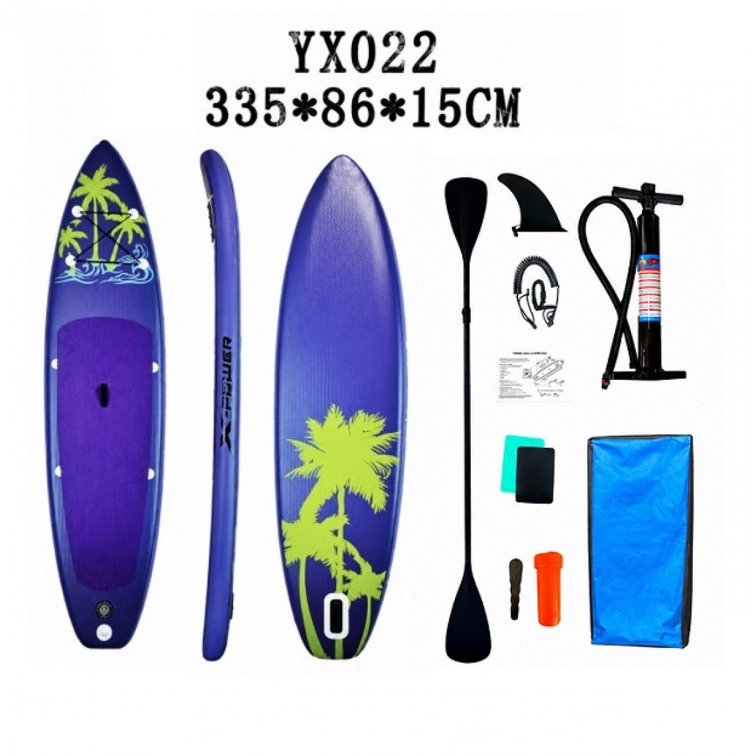 σανίδα SUP 1-YX022 φουσκωτή με ΔΙΠΛΟ κουπί, αξεσουάρ και σακίδιο μεταφοράς, 335x83x15cm,
